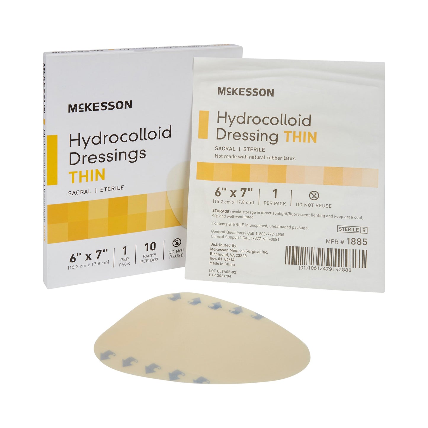 McKesson Thin Hydrocolloid Dressing Film Backing 6 X 7 Inch Sacral Hydrocolloid (882986_BX)