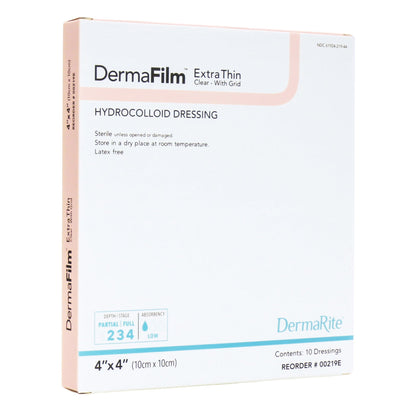 DermaFilm® Thin Hydrocolloid Dressing Film Backing 4 X 4 Inch Square Hydrocolloid / Film (727738_BX)