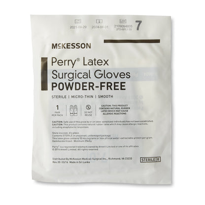 McKesson Perry® Surgical Glove Size 7 Sterile Latex Standard Cuff Length Smooth Brown Not Chemo Approved (1044730_BX)