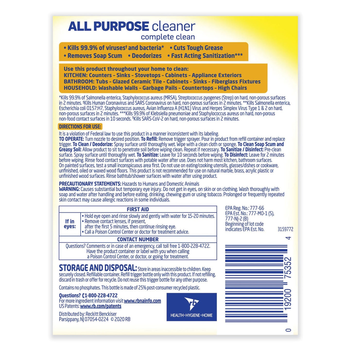 Lysol® All Purpose Surface Disinfectant Cleaner Trigger Spray Liquid 32 oz. Bottle Lemon Breeze Scent NonSterile (680982_CS)