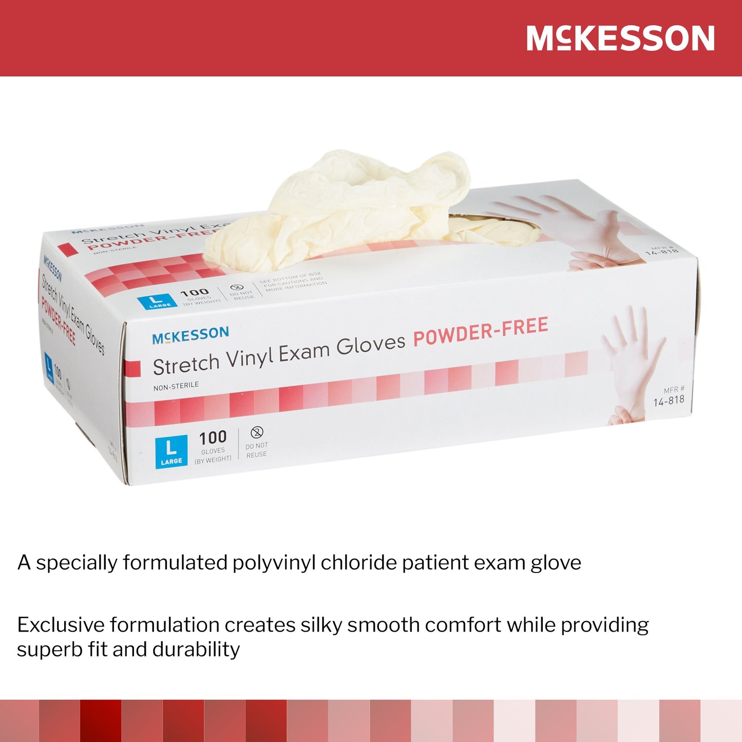 McKesson Exam Glove Large NonSterile Stretch Vinyl Standard Cuff Length Smooth Ivory Not Rated (409744_CS)