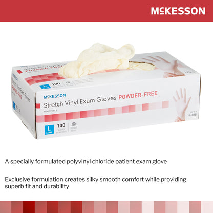 McKesson Exam Glove Large NonSterile Stretch Vinyl Standard Cuff Length Smooth Ivory Not Rated (409744_CS)