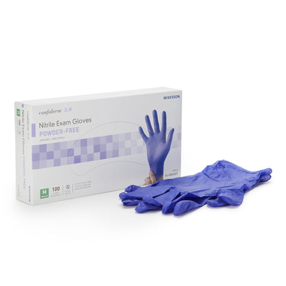 McKesson Confiderm® 3.0 Exam Glove Medium NonSterile Nitrile Standard Cuff Length Textured Fingertips Blue Not Rated (1107941_CS)