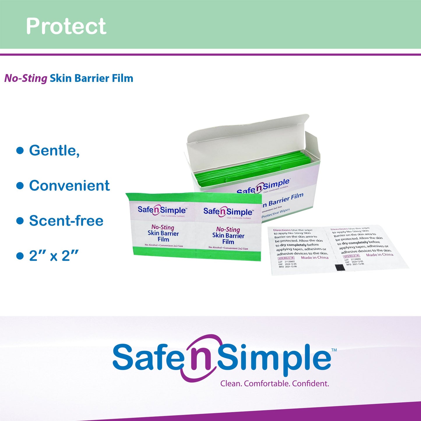 Safe N Simple™ No-Sting Skin Barrier Wipe 60% / 20% Strength Purified Water / Polyvinylpyrrolidone / Glycerin / Propylene Glycol Individual Packet Sterile (869585_EA)