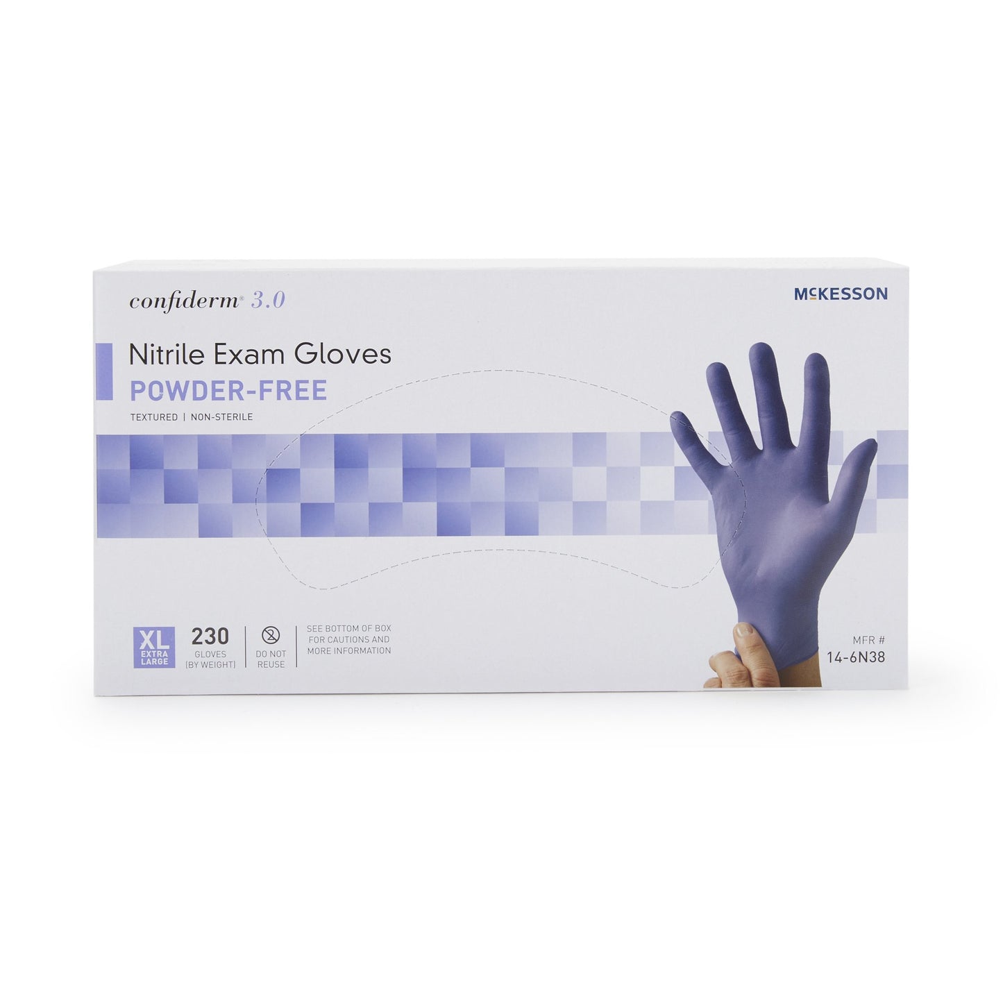 McKesson Confiderm® 3.0 Exam Glove X-Large NonSterile Nitrile Standard Cuff Length Textured Fingertips Blue Not Rated (957804_CS)