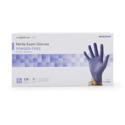 McKesson Confiderm® 3.0 Exam Glove X-Large NonSterile Nitrile Standard Cuff Length Textured Fingertips Blue Not Rated (957804_CS)