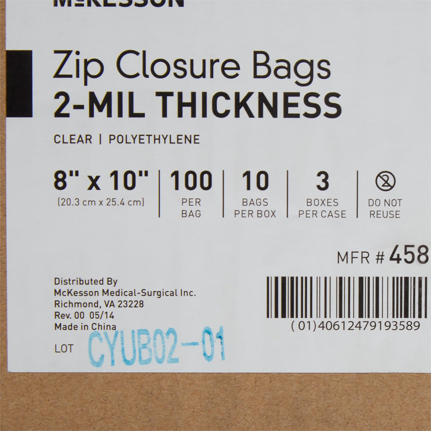 McKesson Reclosable Bag 8 X 10 Inch Polyethylene Clear Zipper Closure (854574_CS)