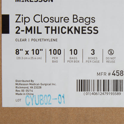 McKesson Reclosable Bag 8 X 10 Inch Polyethylene Clear Zipper Closure (854574_CS)