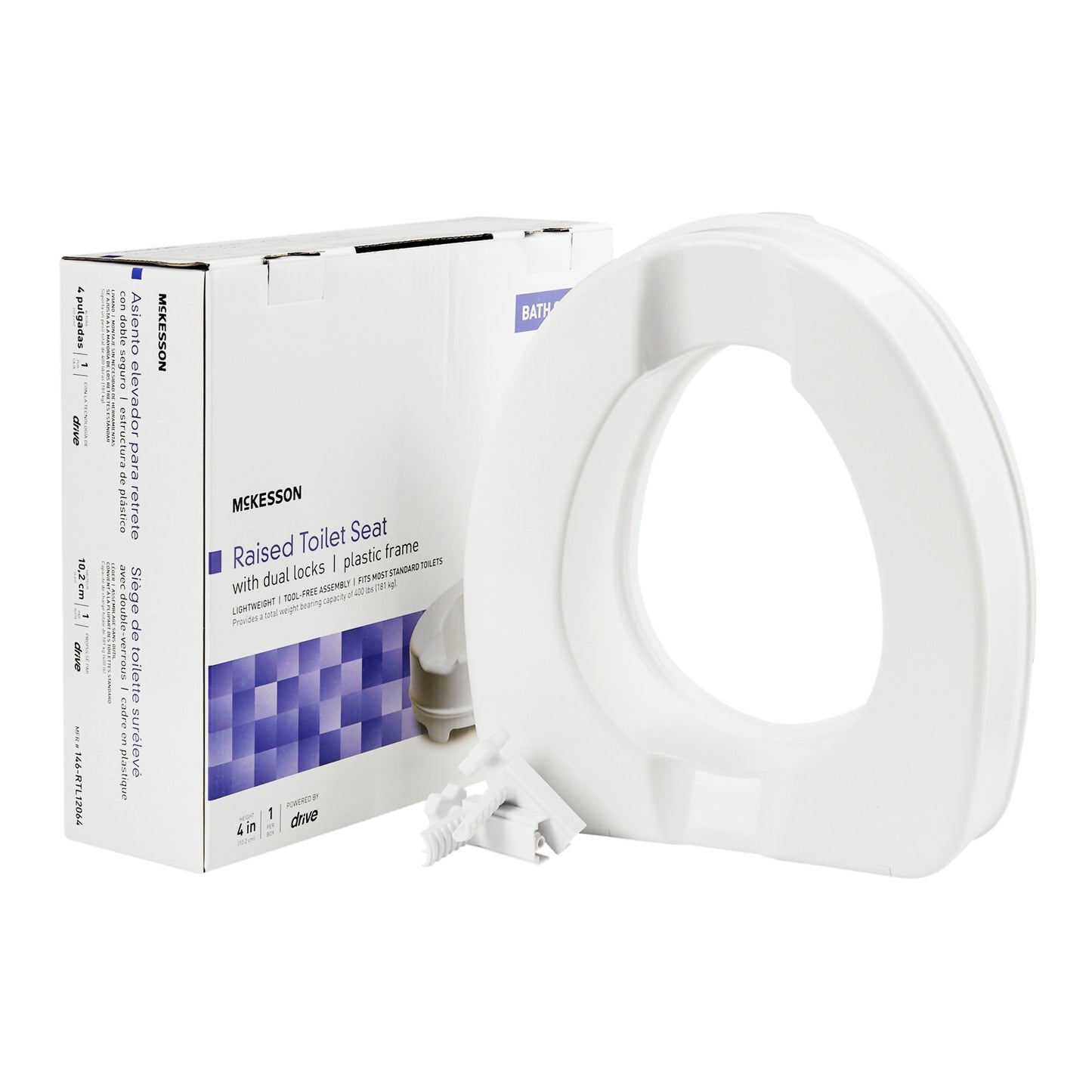 McKesson Raised Toilet Seat 4 Inch Height Standard / Elongated 400 lbs. Weight Capacity (1095384_EA)