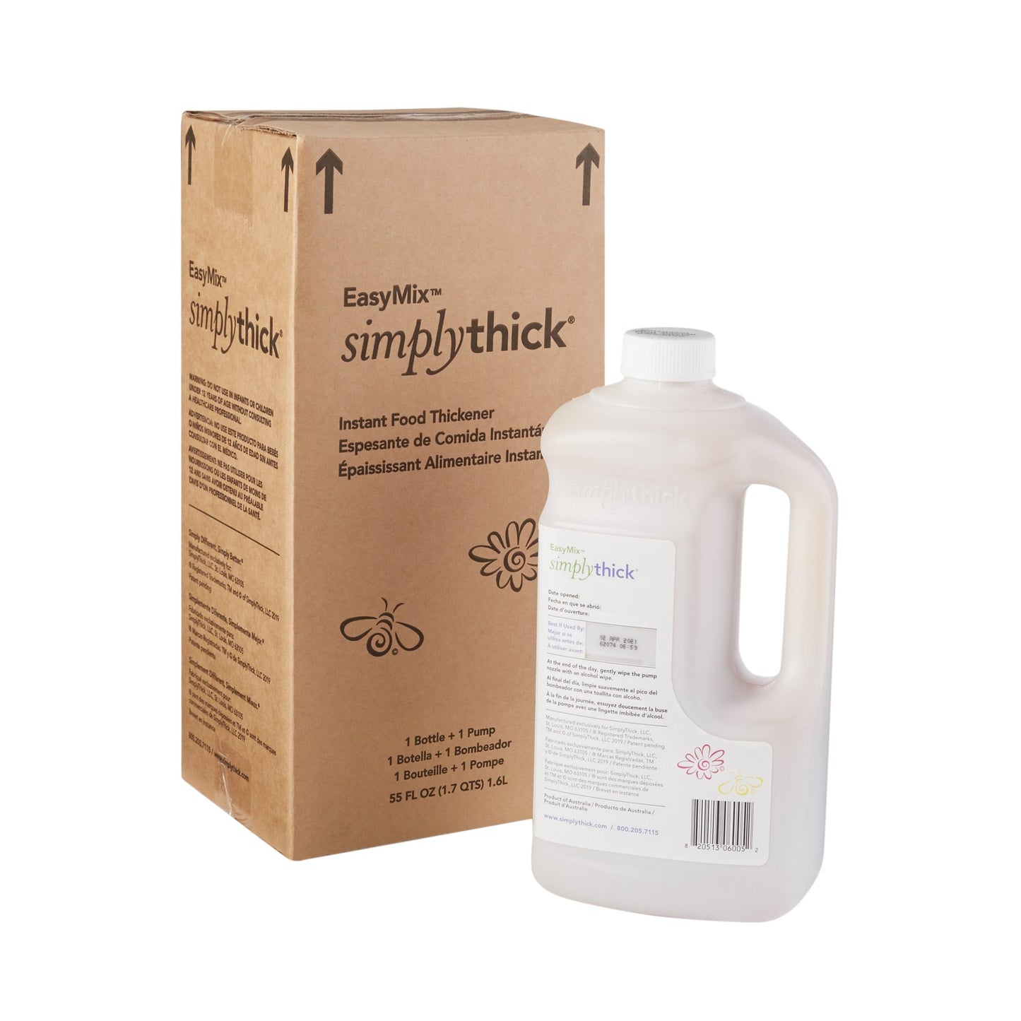 SimplyThick® Easy Mix Food and Beverage Thickener 1.6 Liter Pump Bottle Unflavored Gel IDDSI Level 2 Mildly Thick (1087568_BX)