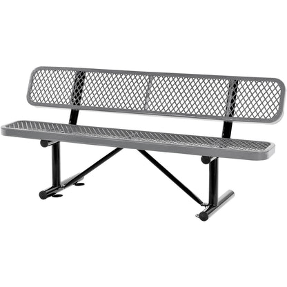 Global Industrial 6' Outdoor Steel Bench w/ Backrest, Expanded Metal, Gray (WB277154GY)