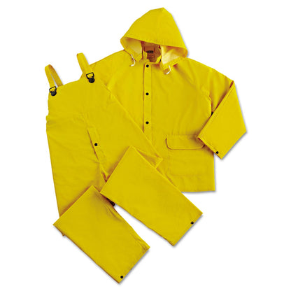 Anchor Brand® 3-Pc Rainsuit, Jacket/Hood/Overalls, 0.35 mm, PVC Over Polyester, Yellow, 2X-Large (101-9000-2XL)