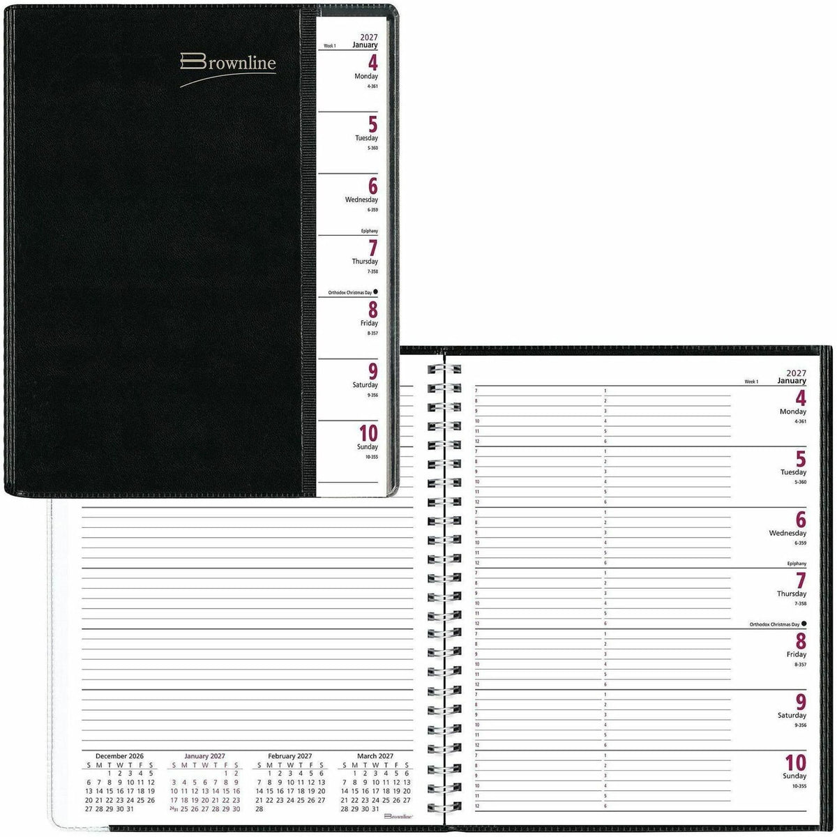 Brownline Pre-Vu Weekly Planner, January 2027 to December 2027, 6 3/4" x 8 1/2" (REDCB920BLK)
