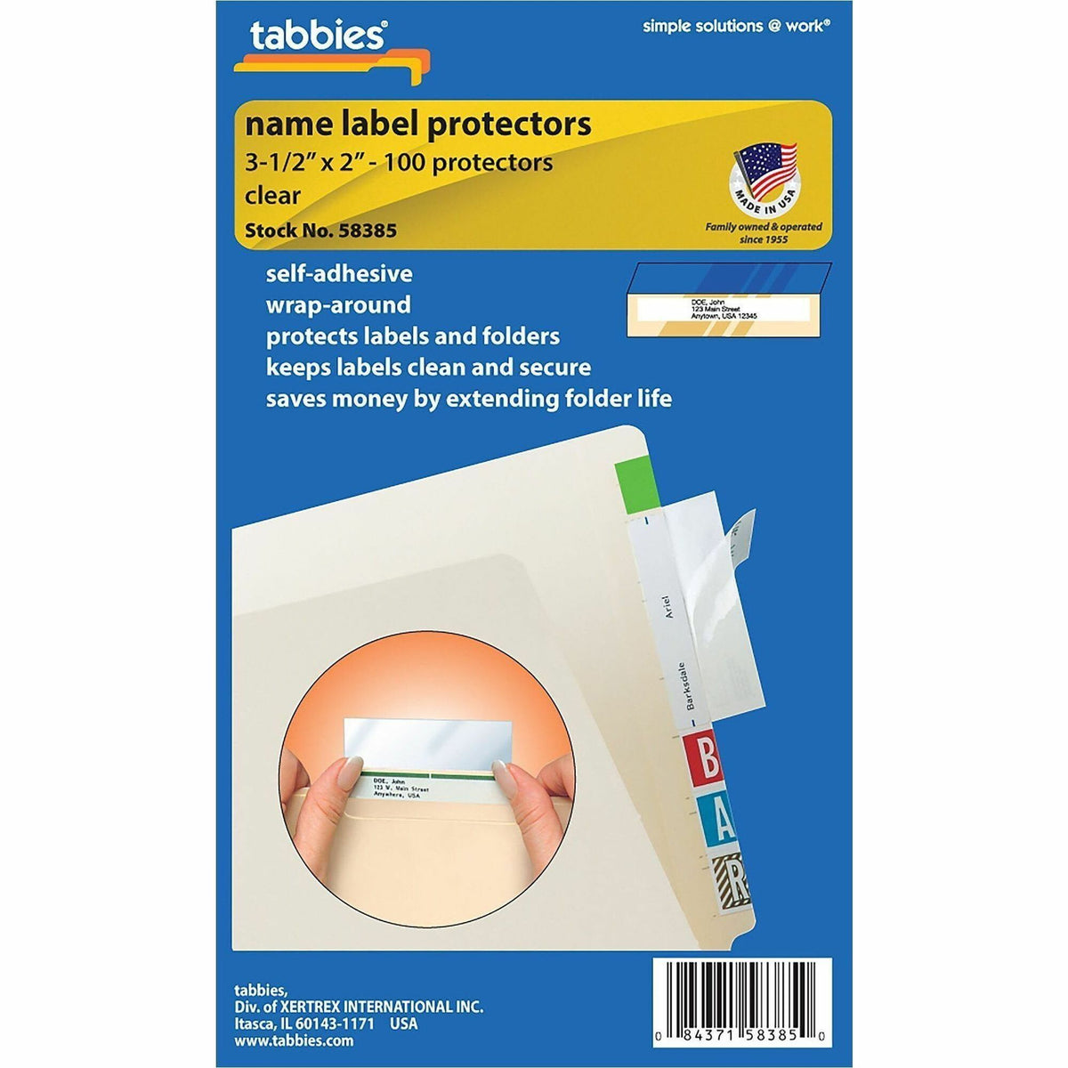 Tabbies Self-adhesive File Folder Label Protectors, For 3 1/2" x 2" Sheet, Clear, 100/Pack (TAB58385)