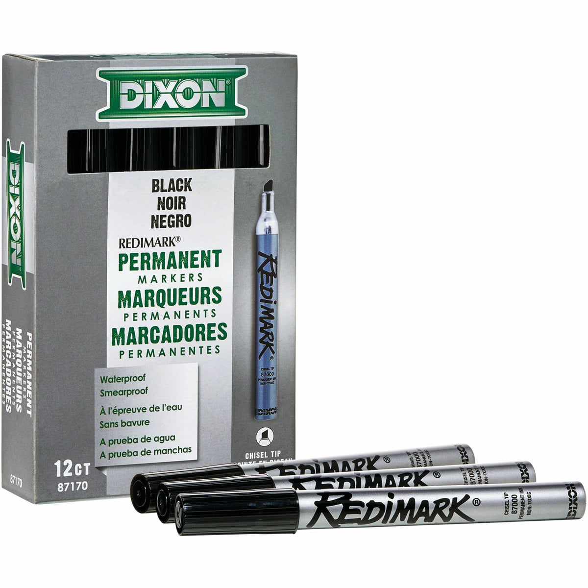 Dixon Industrial RediMark Chisel Tip Permanent Markers, Black Ink, Metal Barrel, 12/Dozen (DIX87170)