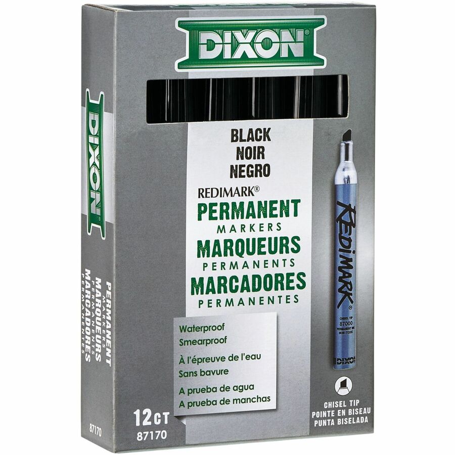 Dixon Industrial RediMark Chisel Tip Permanent Markers, Black Ink, Metal Barrel, 12/Dozen (DIX87170)