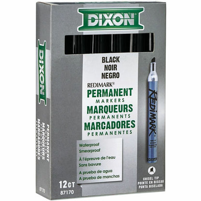 Dixon Industrial RediMark Chisel Tip Permanent Markers, Black Ink, Metal Barrel, 12/Dozen (DIX87170)