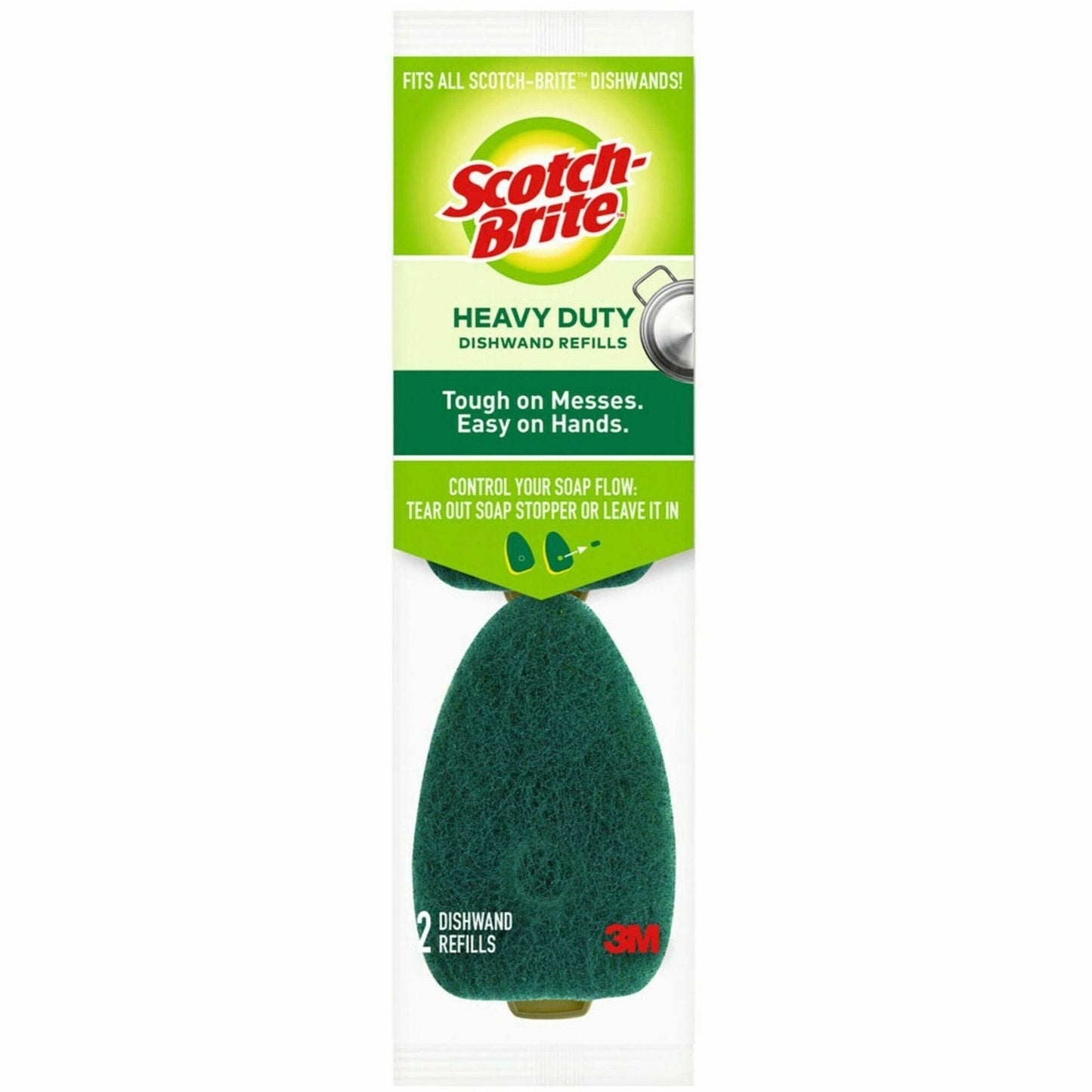 Scotch-Brite Heavy-Duty Dishwand Refills, 2.9" x 2.2", 2/Pack, Green (MMM4817RSC)