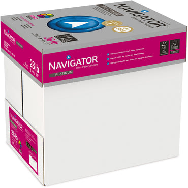 Navigator Platinum Multipurpose Paper, Bright White, 99 Brightness, 8 1/2" x 11", 28 lb Basis Weight, 500/Ream, 5/Carton (SNANPL1128CT)