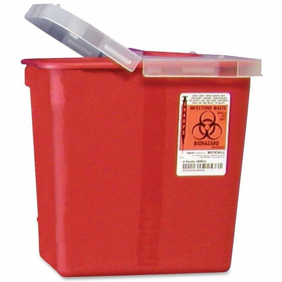 Covidien Sharps Hinged Lid Container, 2 gal Capacity, 10" x 10.5" x 7.2", Red  (CVDSRHL100990)