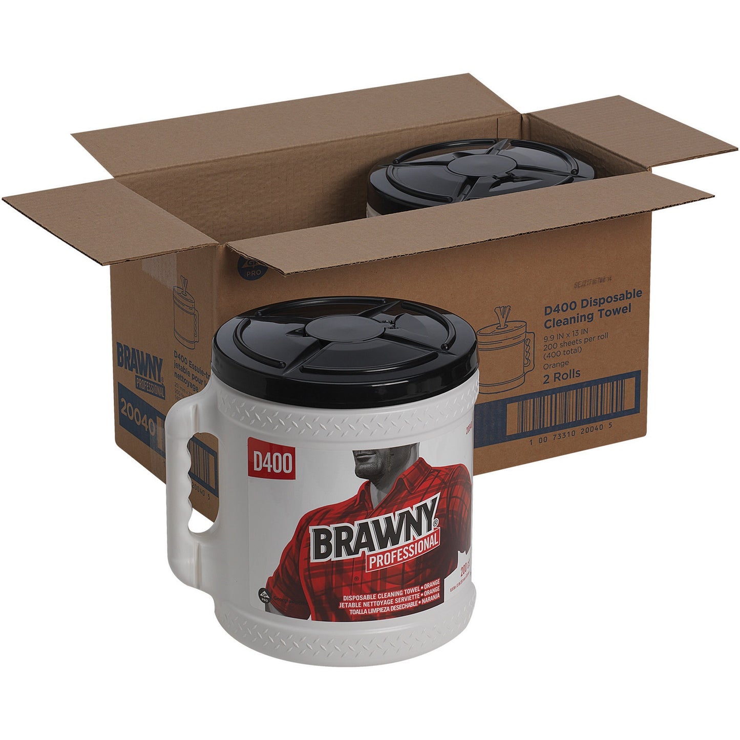 Brawny Professional D400 Disposable Cleaning Towels With Bucket, 9.90" x 13" Length, 200 Sheets/Roll, 2/Carton (GPC20040)
