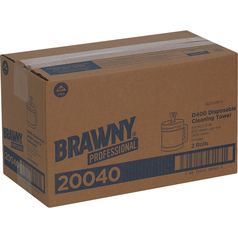 Brawny Professional D400 Disposable Cleaning Towels With Bucket, 9.90" x 13" Length, 200 Sheets/Roll, 2/Carton (GPC20040)
