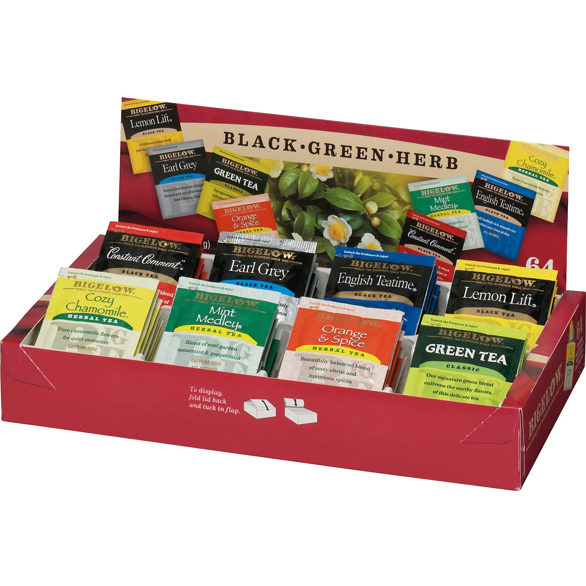Bigelow Assorted Flavor Herbal Tea, Black Tea, Green Tea Bag, 1 Box (BTC10568)