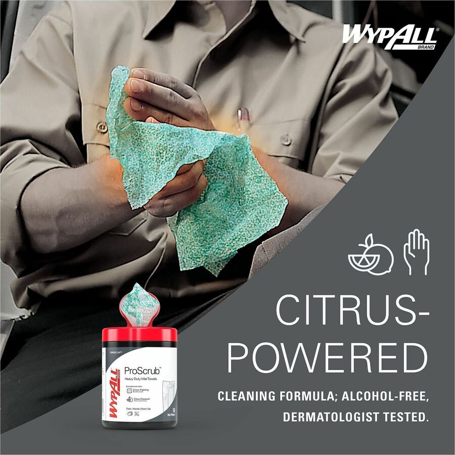 Wypall PowerClean ProScrub Heavy Duty Wet Towels, Citrus, 50/Tub (KCC58310EA)