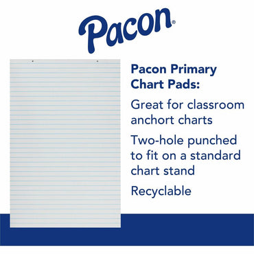 Pacon Ruled Chart Pad, 100 Sheets, Glue, Front Ruling Surface, 1" Ruled, 24" x 36" (PAC3052)