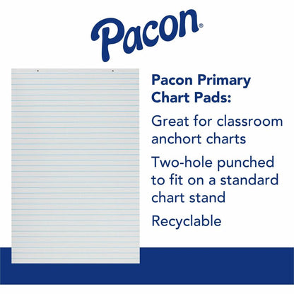 Pacon Ruled Chart Pad, 100 Sheets, Glue, Front Ruling Surface, 1" Ruled, 24" x 36" (PAC3052)