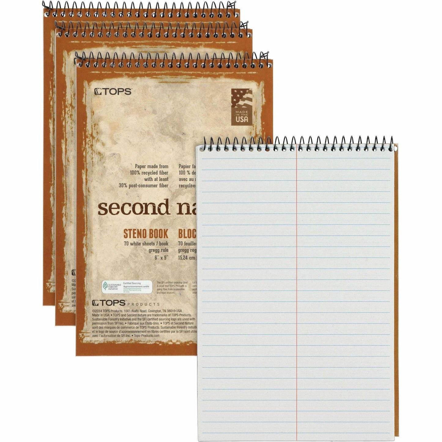tops-second-nature-spiral-steno-notebook-70-sheets-spiral-0-34-ruled-15-lb-basis-weight-6-x-9-1-white-paper-blue-gray-brown-cover-4-pack-top74690pk_1
