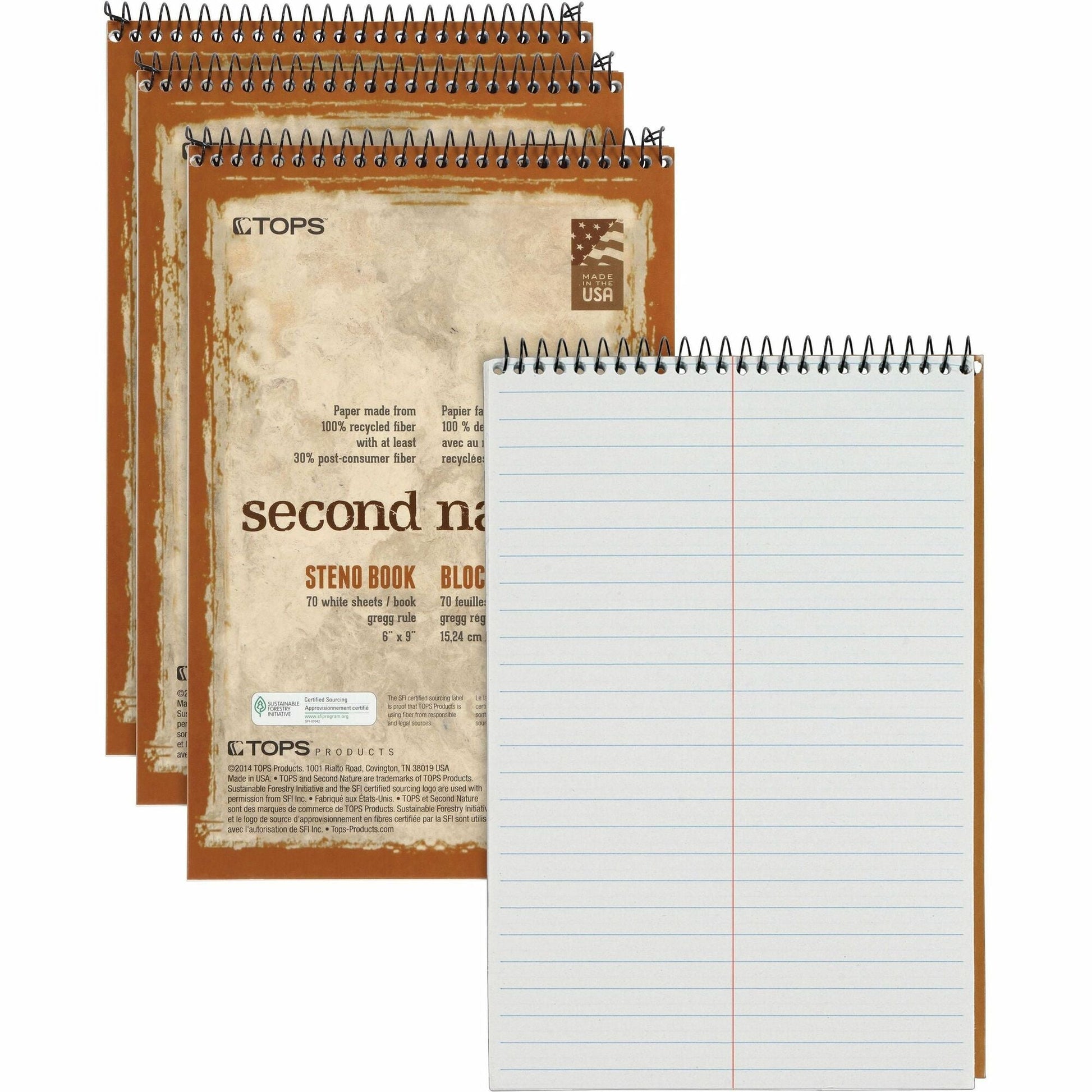 tops-second-nature-spiral-steno-notebook-70-sheets-spiral-0-34-ruled-15-lb-basis-weight-6-x-9-1-white-paper-blue-gray-brown-cover-4-pack-top74690pk_1