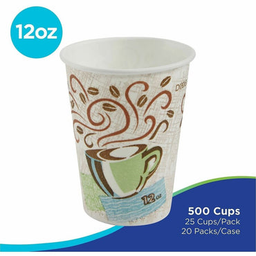 Dixie PerfecTouch Paper Hot Cups, 12 oz, Coffee Haze Design, 25/Sleeve, 20 Sleeves/Carton (DXE5342DXPK)