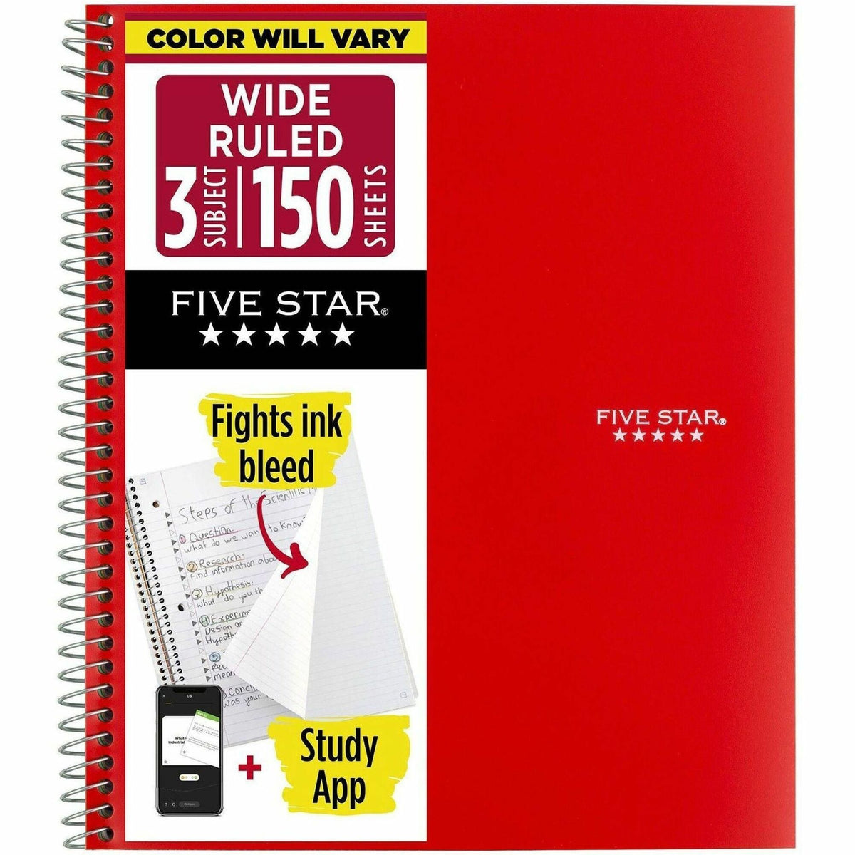 Five Star Three-subject Notebook, 150 Sheets, Wire Bound, 8" x 10 1/2" (MEA05204)