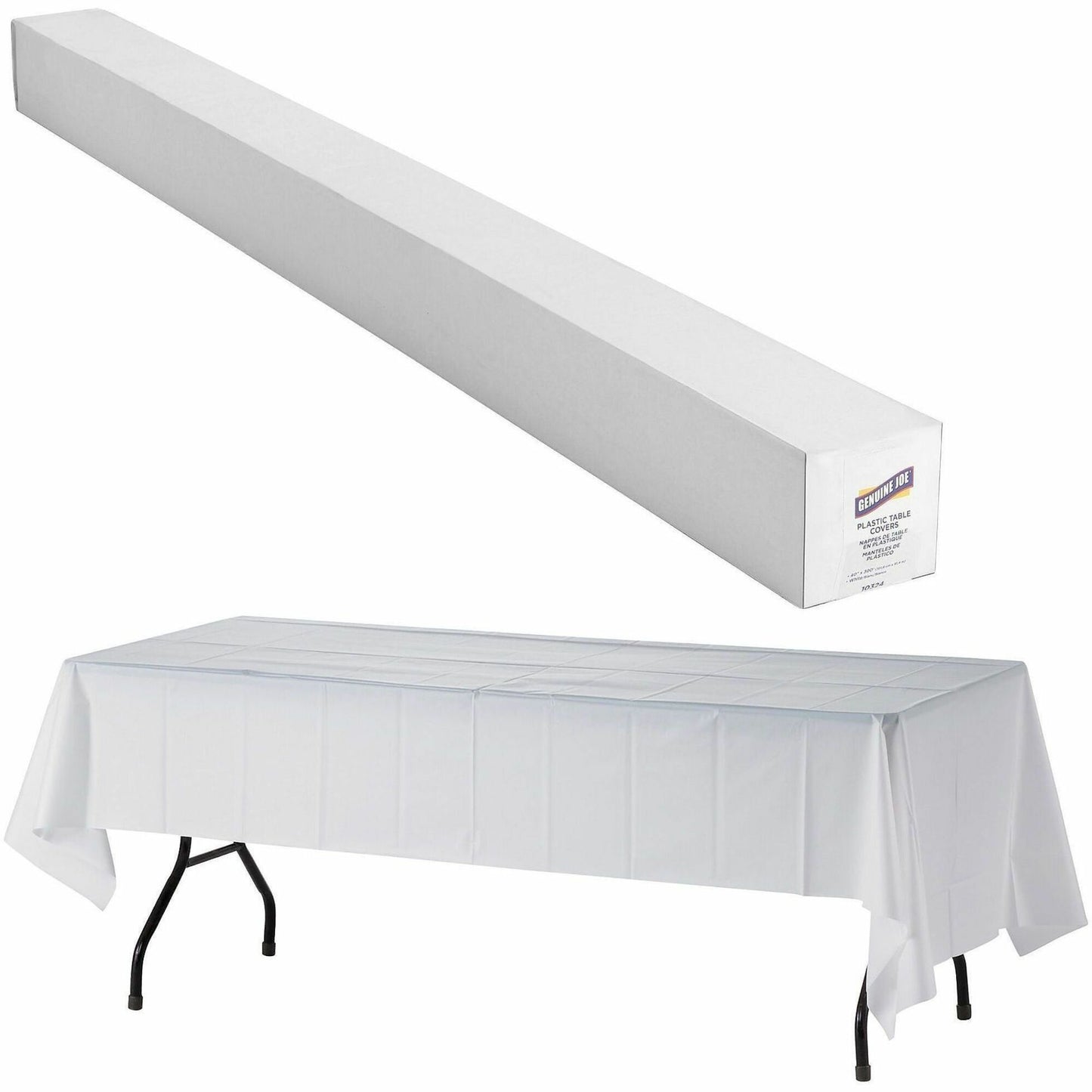 Genuine Joe Banquet-Size Plastic Tablecover, 300 ft Length x 40" Width, Plastic, White (GJO10324)