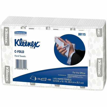 Kleenex C-Fold Hand Towels, 1 Ply, C-fold, 10.10" x 13.25", White, 150/Bag, 4/Pack (KCC88115)