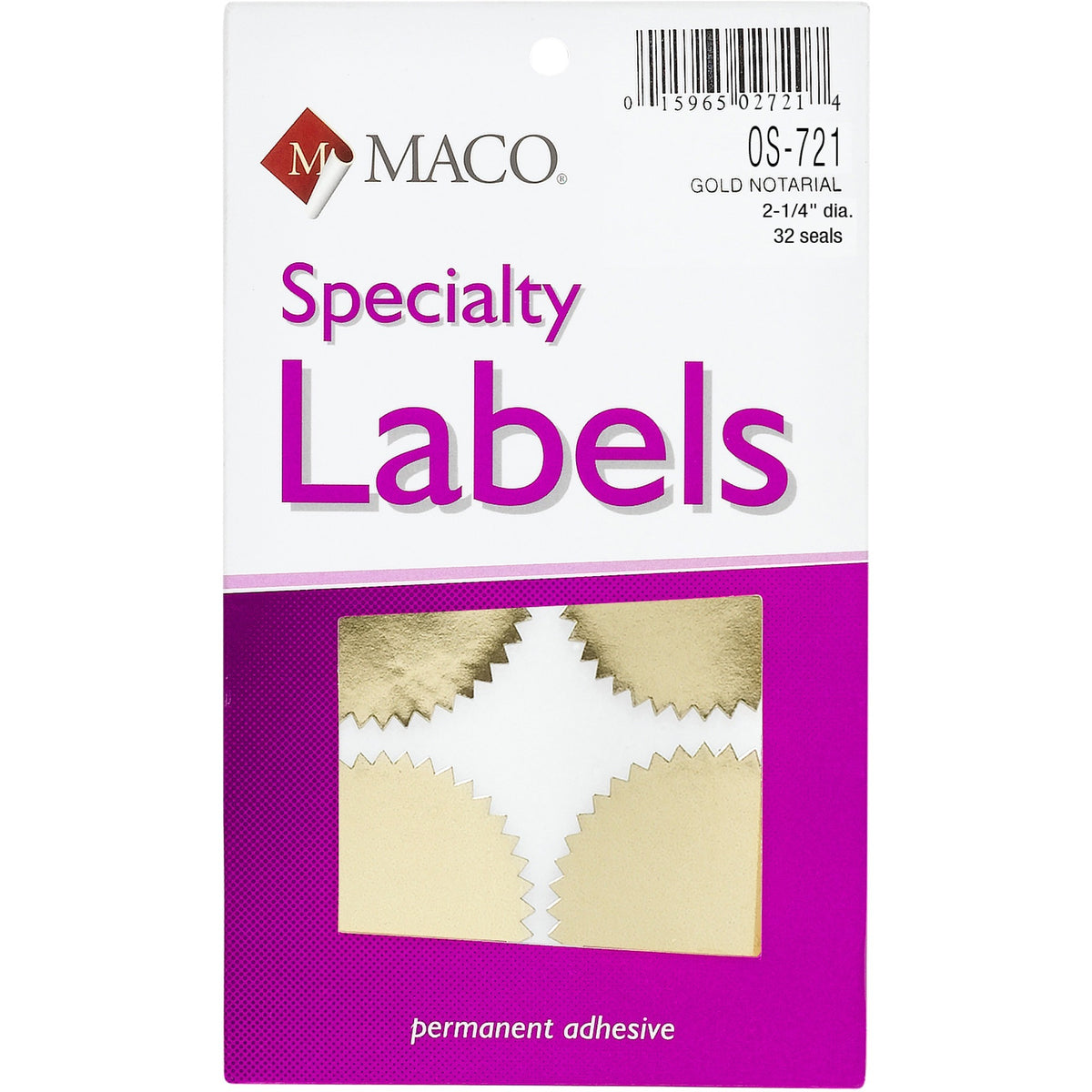 Maco Notary Gold Foil Seals, Round, 2.25" Diameter, Gold, 32/Pack (MACOS721)