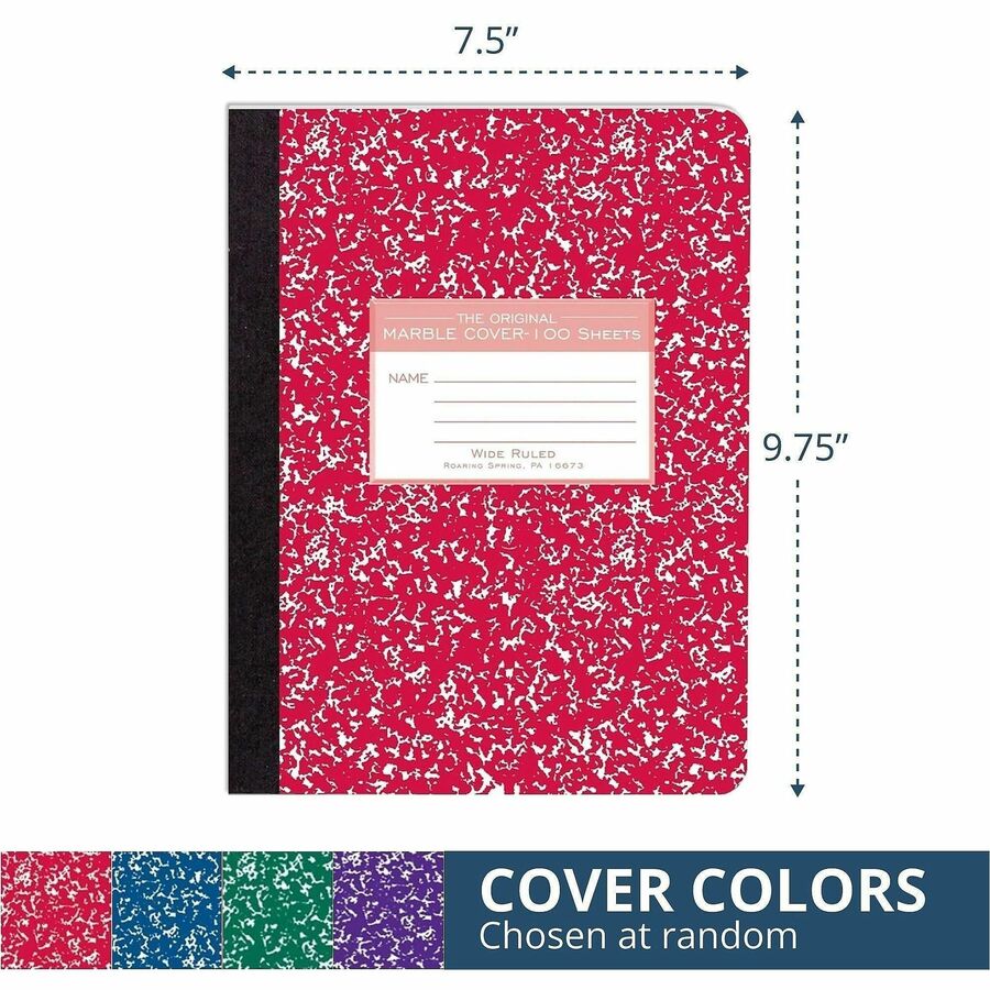 Roaring Spring Wide Ruled Hard Cover Composition Book, 100 Sheets, 200 Pages (ROA77229)