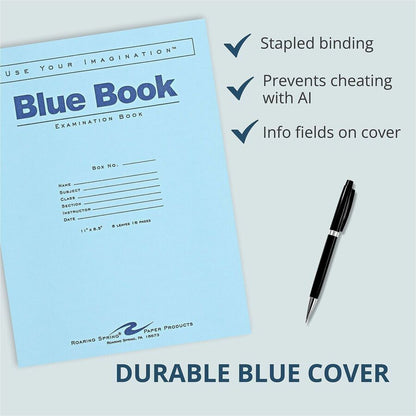 Roaring Spring 8, sheet Blue Examination Book, Letter, 8 Sheets, 16 Pages, 50/Pack (ROA77517)