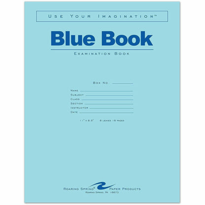 Roaring Spring 8, sheet Blue Examination Book, Letter, 8 Sheets, 16 Pages, 50/Pack (ROA77517)