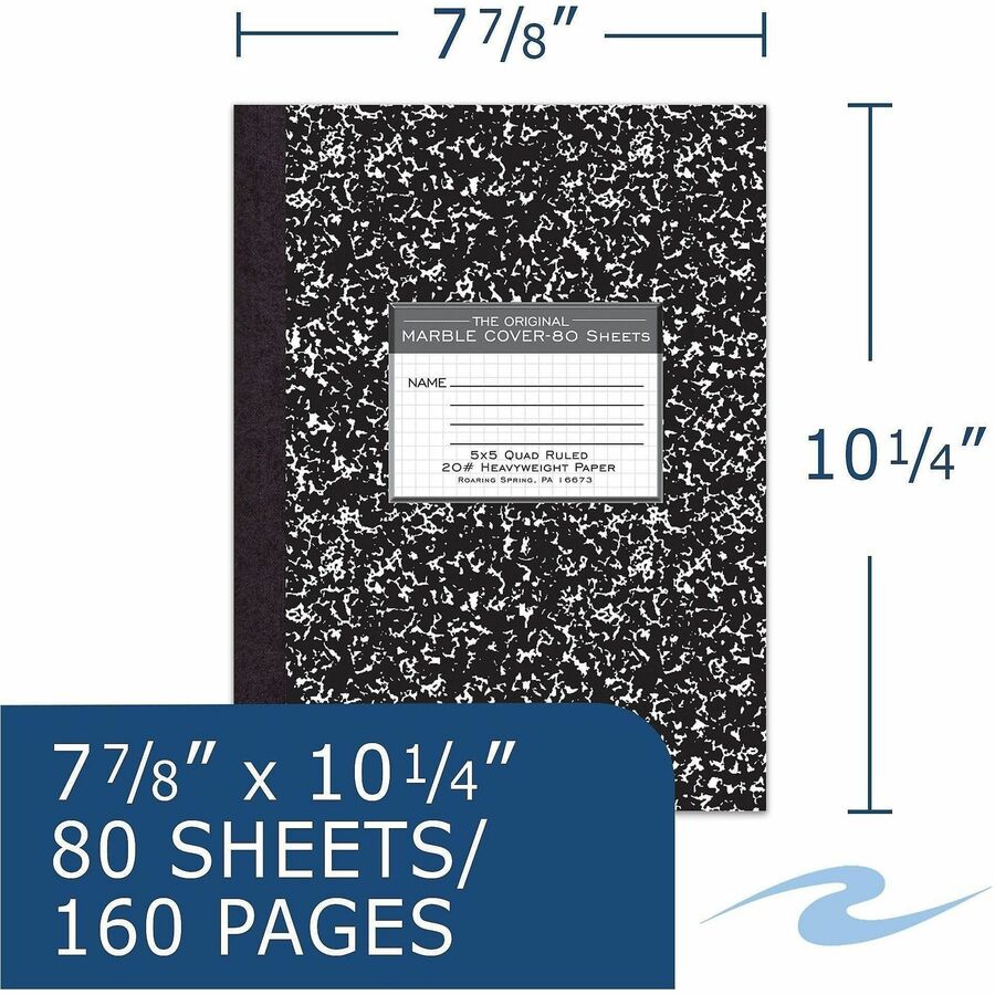 Roaring Spring Black Marble Composition Book, 80 Sheets, 160 Pages (ROA77475)