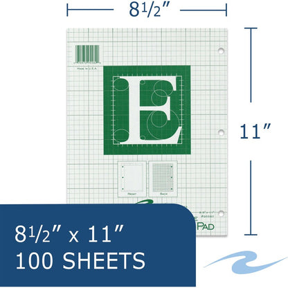 Roaring Spring 5x5 Grid Engineering Pad, 100 Sheets, 200 Pages, Green Paper (ROA95582)