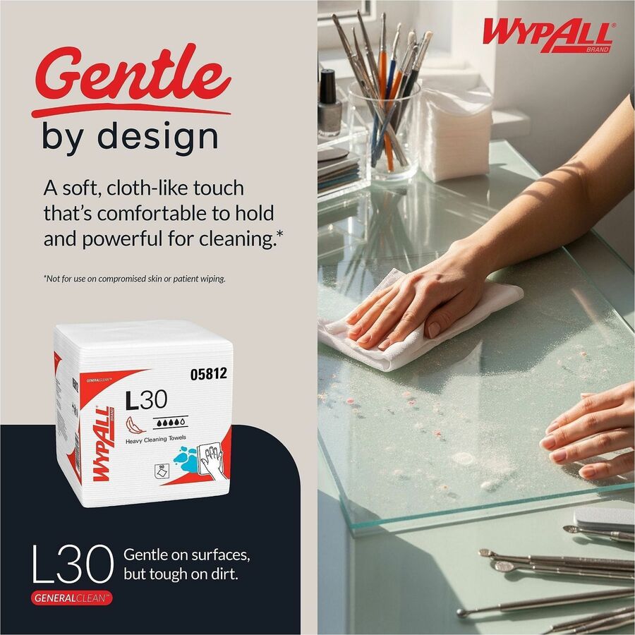 Wypall GeneralClean L30 Heavy Duty Cleaning Towels, 12" x 12.50" (KCC05812)