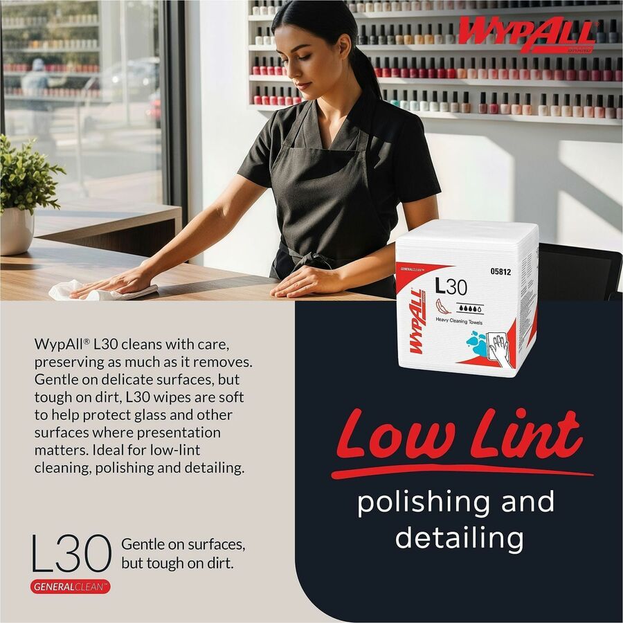 Wypall GeneralClean L30 Heavy Duty Cleaning Towels, 12" x 12.50" (KCC05812)