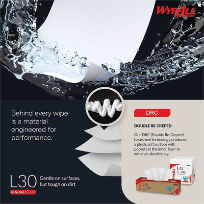 Wypall GeneralClean L30 Heavy Duty Cleaning Towels, 12" x 12.50" (KCC05812)