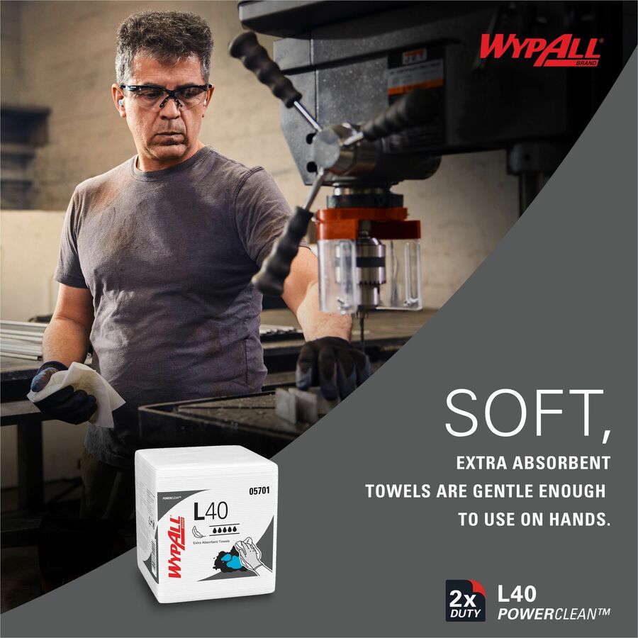 Wypall PowerClean L40 Extra Absorbent Towels, 12" x 12.50" (KCC05701)
