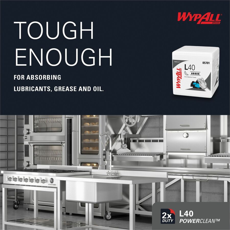 Wypall PowerClean L40 Extra Absorbent Towels, 12" x 12.50" (KCC05701)