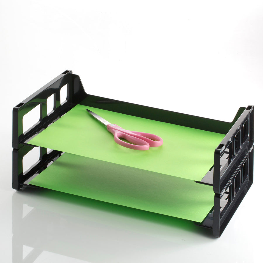 Officemate Side Load Letter Tray, 2.75" x 13.18" x 9", Desktop, Stackable, Durable, Black, Plastic, 2/Pack (OIC21022)