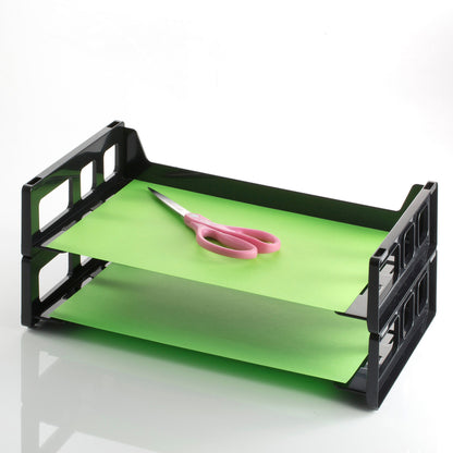 Officemate Side Load Letter Tray, 2.75" x 13.18" x 9", Desktop, Stackable, Durable, Black, Plastic, 2/Pack (OIC21022)