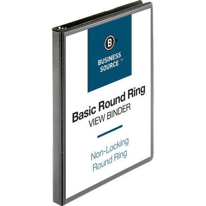 Business Source Round-ring View Binder, 1/2", Letter, 8 1/2" x 11", 125 Sheet Capacity, Black (BSN09950)